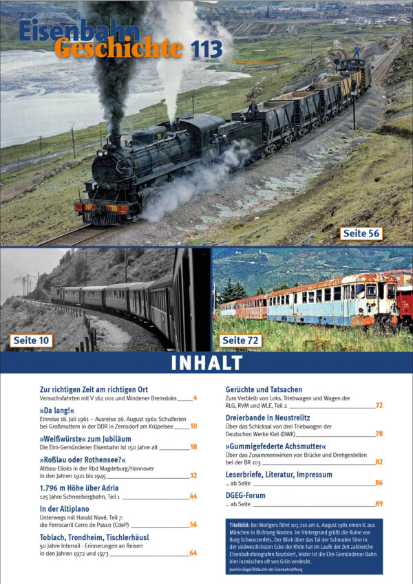 Eisenbahn Geschichte 113 Inhalt