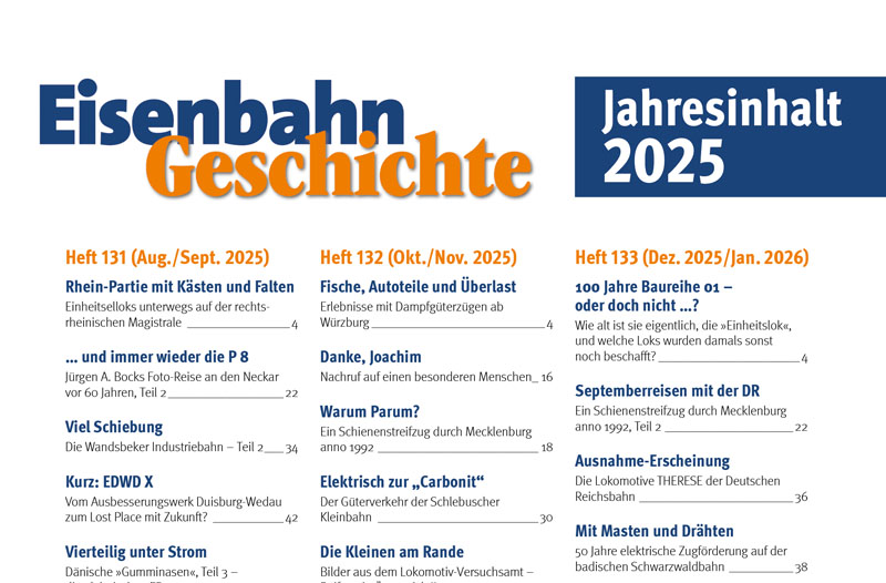 Jahresinhalt 2025 der »EisenbahnGeschichte